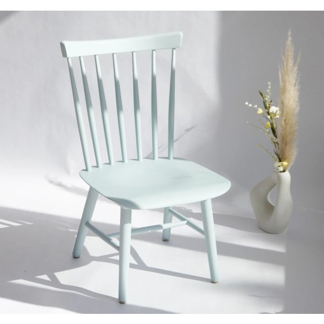 Mid-Century Modern Baby Blue Wooden Chair For Sale - Image 4 of 10