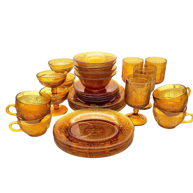 1970s Imperial Glass Tiara Daisy Sandwich Amber Glass Set- 28 Pieces For Sale - Image 13 of 13