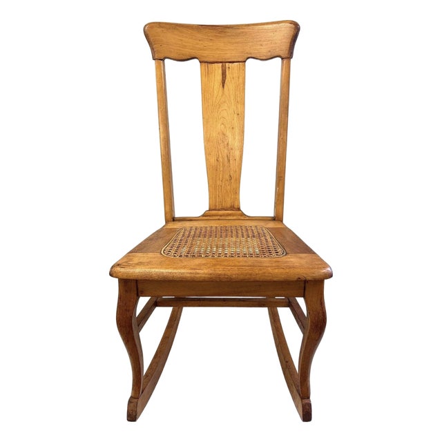 Antique Stomps-Burkhardt Maple Slipper Sewing Rocker With Caned Seat, Early 20th Century For Sale
