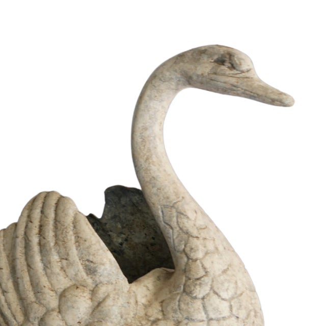 Large-Scale Mid-Century Swan Planter – Early Casting With Aged Stone Patina For Sale - Image 11 of 18