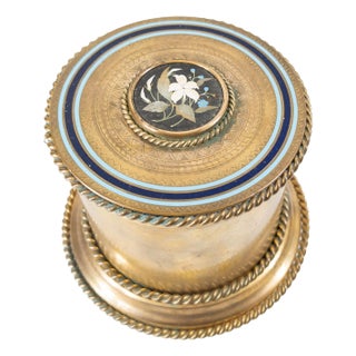 19th Century Gilt Brass or Bronze Pietra Dura and Champleve Enamel Box For Sale