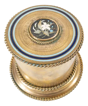 19th Century Gilt Brass or Bronze Pietra Dura and Champleve Enamel Box