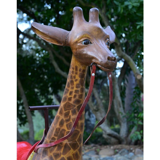 Rare French Diminutive Carousel Giraffe 47" high, 33" long, 10" wide circa 1930 With wonderfully carved head, tail and...