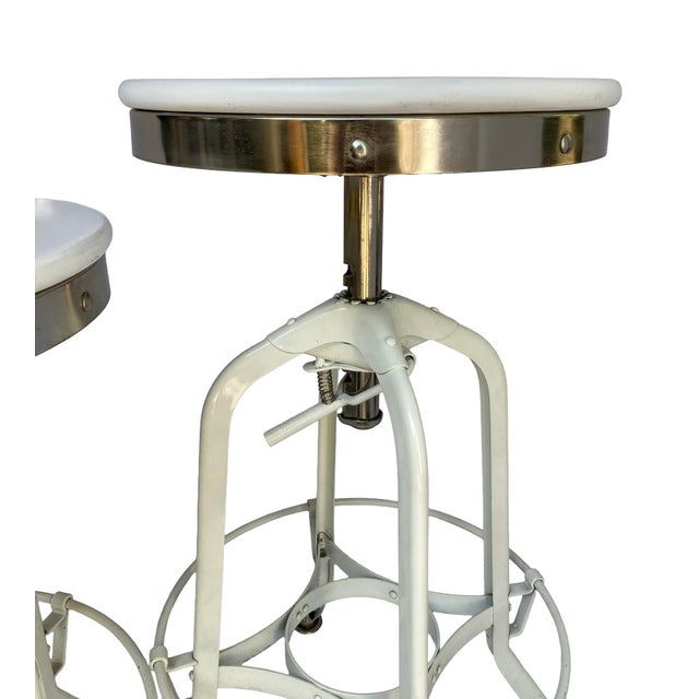 Pr. Of Vintage Restoration Hardward Adjustable White Bar Stools For Sale - Image 13 of 13