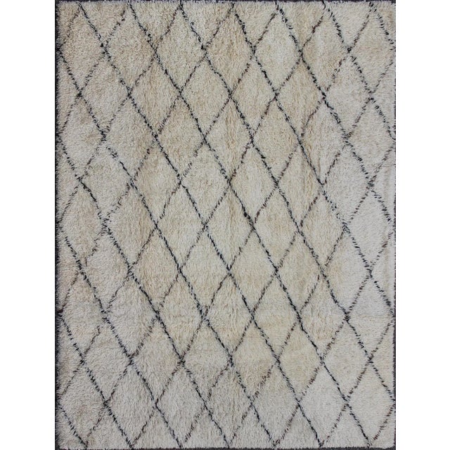 Off White and Black Vintage Moroccan Rug 9'4 X 12' For Sale In Atlanta - Image 6 of 6