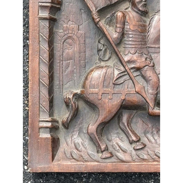 Plastic Early 20th C. Heavy Cast Resin Bas Relief Plaque - Templar Knight on Horseback For Sale - Image 7 of 8