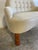 Danish Modern Loveseat. Recently recovered in light beige fabric.