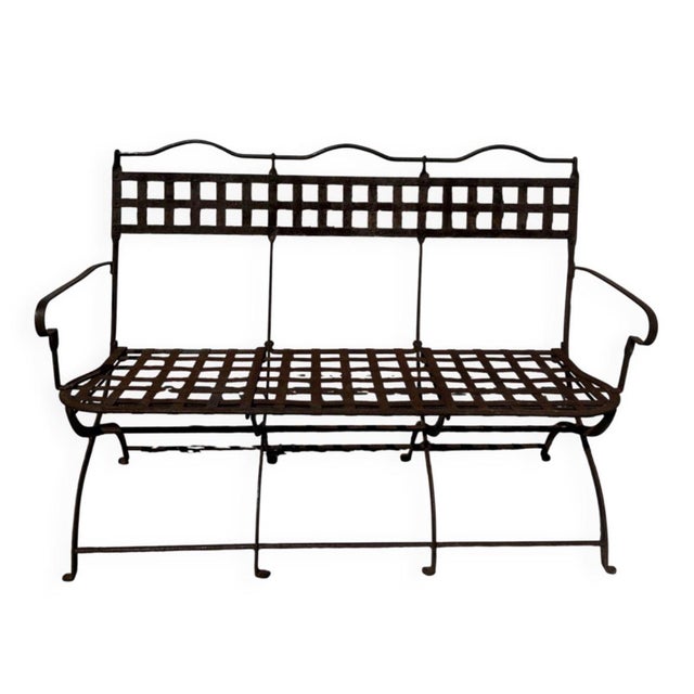 Black Antique Riveted Wrought Iron Garden Bench, France, 1920s For Sale - Image 8 of 8