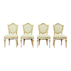 Set of Four Venetian Parcel Gilt Painted Shield Back Dining Chairs