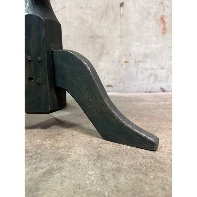 Antique Side Table Octagonal Top Snake Leg Tripod Primitive Green Paint Accent For Sale In San Francisco - Image 6 of 8