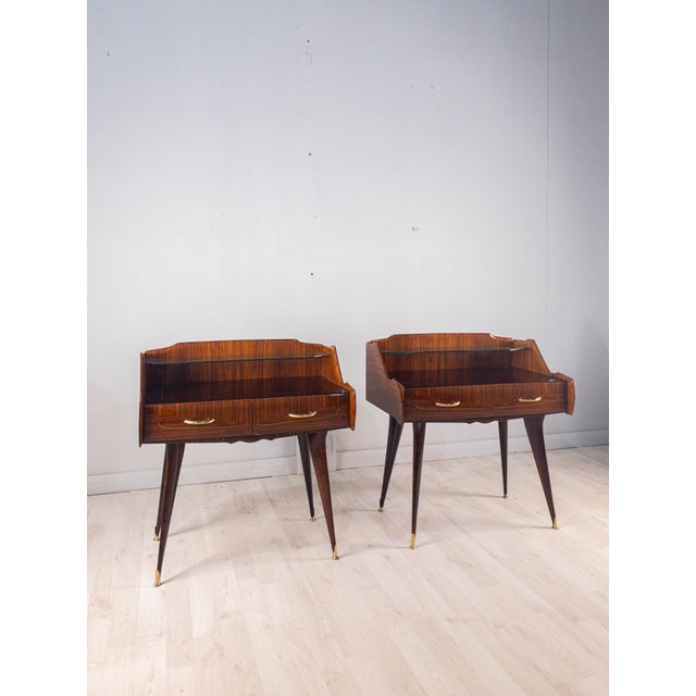 1950s Mid-Century Italian Bedside Tables with Double Glass Tops, 1950s, Set of 2 For Sale - Image 5 of 18