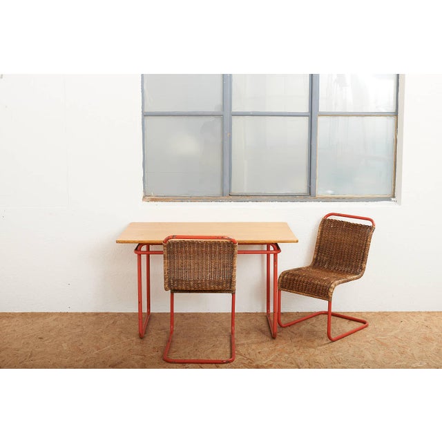 Table with Chairs in Red Lacquered Tubular Steel by S. Meier for Rohrmöbelfabrik, 1920s, Set of 3 For Sale - Image 16 of 17