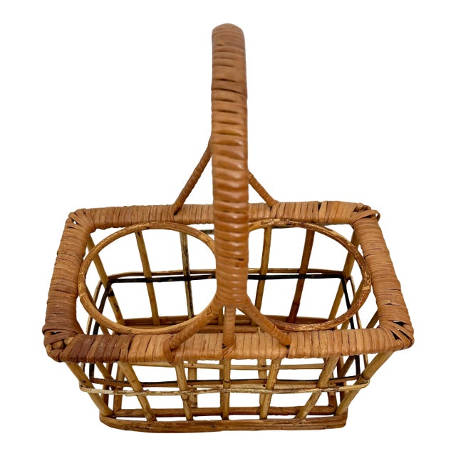 1980s Rattan Wine Bottle Holder For Sale