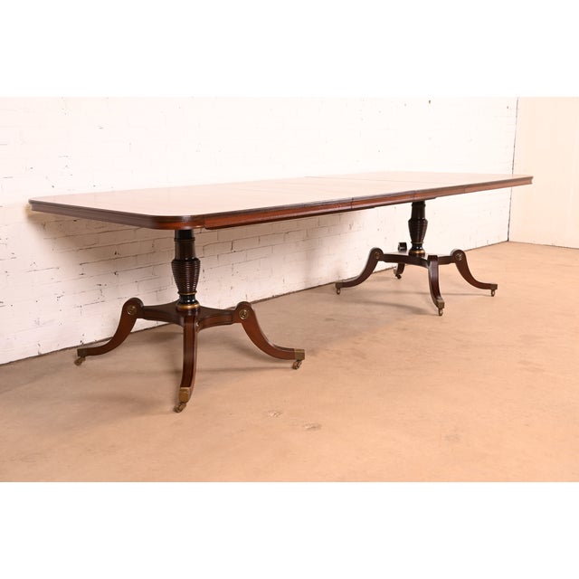 Kittinger Kittinger Regency Banded Mahogany Double Pedestal Extension Dining Table, Newly Refinished For Sale - Image 4 of 16