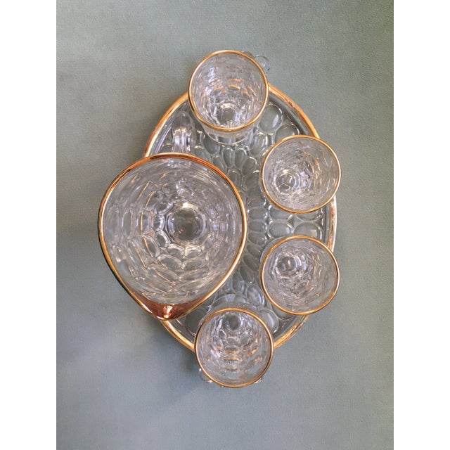 Mid 20th Century Vintage Jeanette Thumbprint Gold Trimmed Glass Iced Tea Set- 6 Pieces For Sale - Image 5 of 13