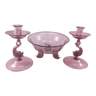 Venetian/Murano Glass Three Piece Console Ensemble Set For Sale