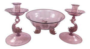 Venetian/Murano Glass Three Piece Console Ensemble Set