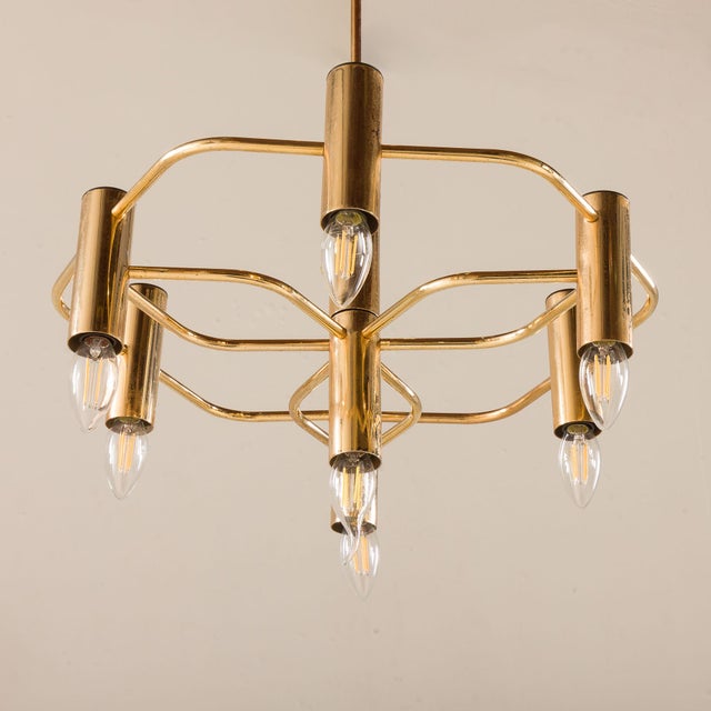 Metal Vintage Geometric Brass Chandelier from Gaetano Sciolari, 1970s For Sale - Image 7 of 13