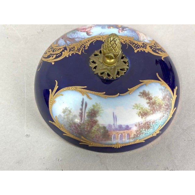 19thC Sevres Louis XVI Style Blue Porcelain Bronze Bowl Urn For Sale - Image 16 of 18