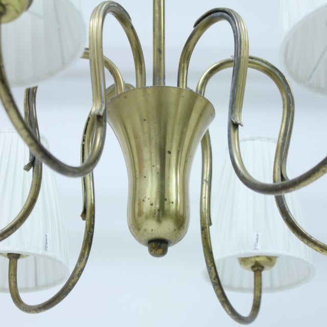 Swedish Modern Brass 6-Light Chandelier, 1930s-1940s For Sale - Image 9 of 11