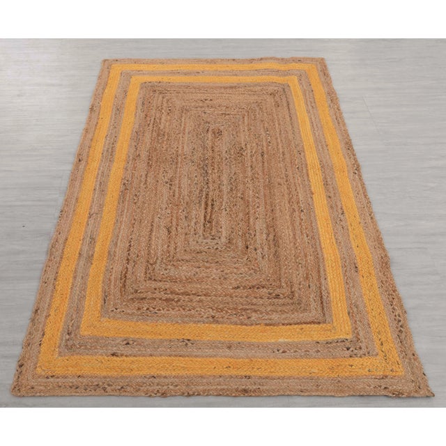 2'x3' Orangish Yellow Jute Braided Rectangle Boho Chic Rug For Sale - Image 6 of 13