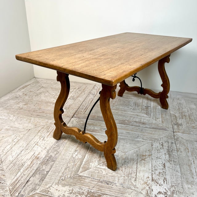 Wood Antique Spanish Oak and Wrought Iron Table, 1890s For Sale - Image 7 of 11