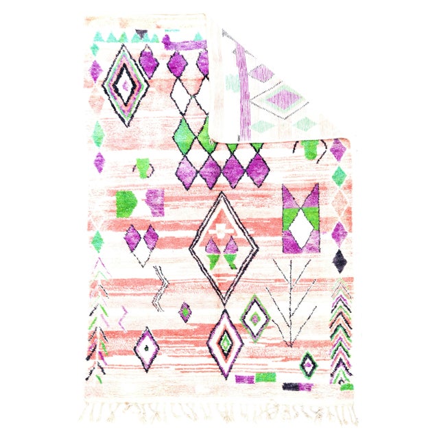 Vintage Moroccan Rug 6'7" x 10’0". Comprising both the nomadic Berber rugs of the Atlas Mountains, with very thick piles,...