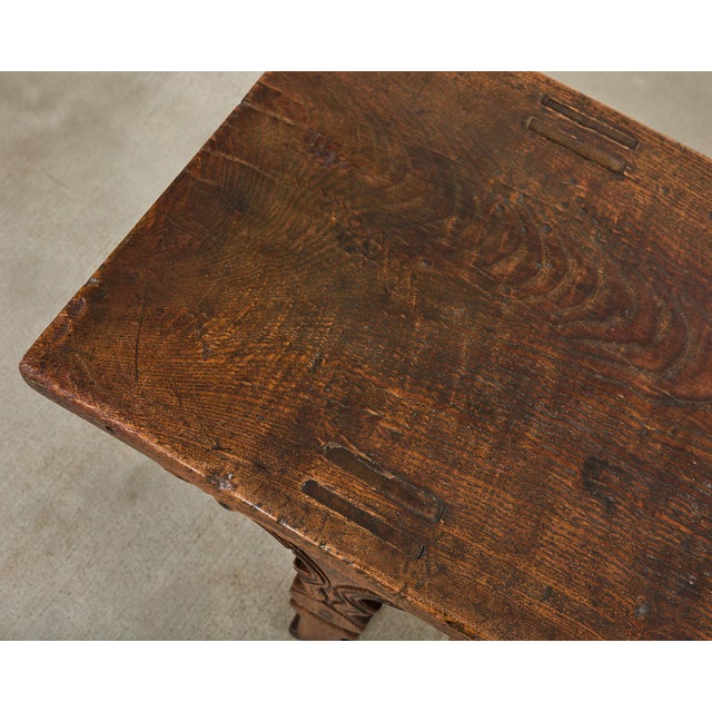 Coffee Rustic Anglo-Indian Carved Hardwood Bench Seat For Sale - Image 8 of 12