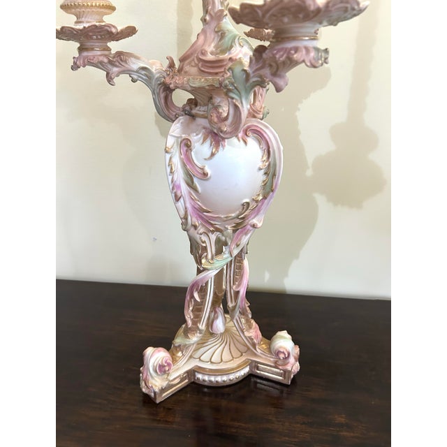 Late 19th Century Rare, Royal Worcester Porcelain, Four-Light Candelabra, Dated 1892 For Sale - Image 5 of 12