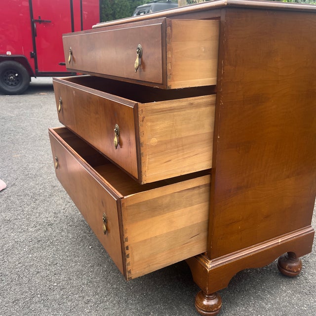 Antique Maple Wood Dresser With Teardrop Brass Hardware Chest of Drawers For Sale - Image 9 of 11