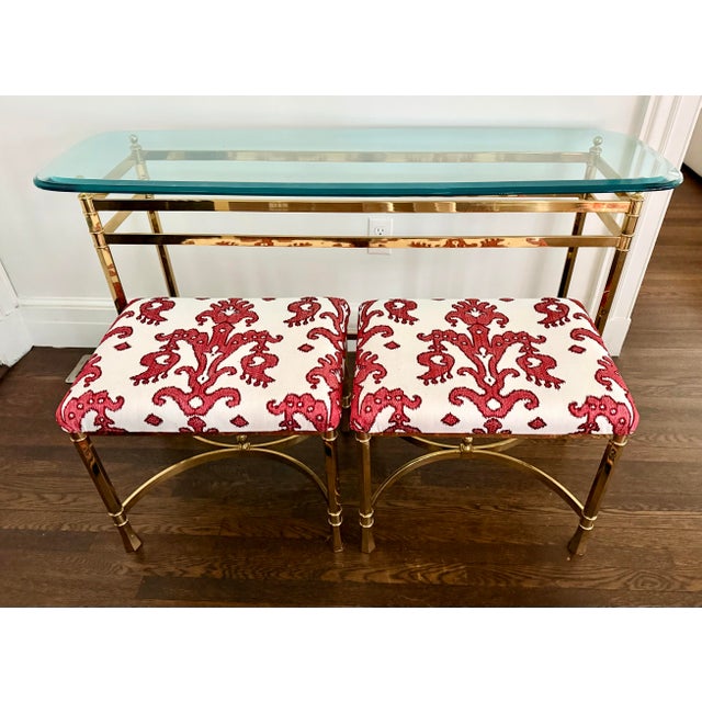 Make an elegant statement in an entry, living room, bedroom, or dressing area with this beautiful solid brass console and...
