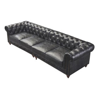 Century Chesterfield Sofa - Slate Leather - 118" For Sale