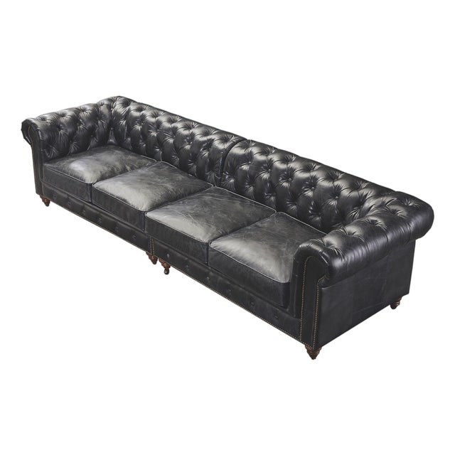 Century Chesterfield Sofa - Slate Leather - 118" For Sale