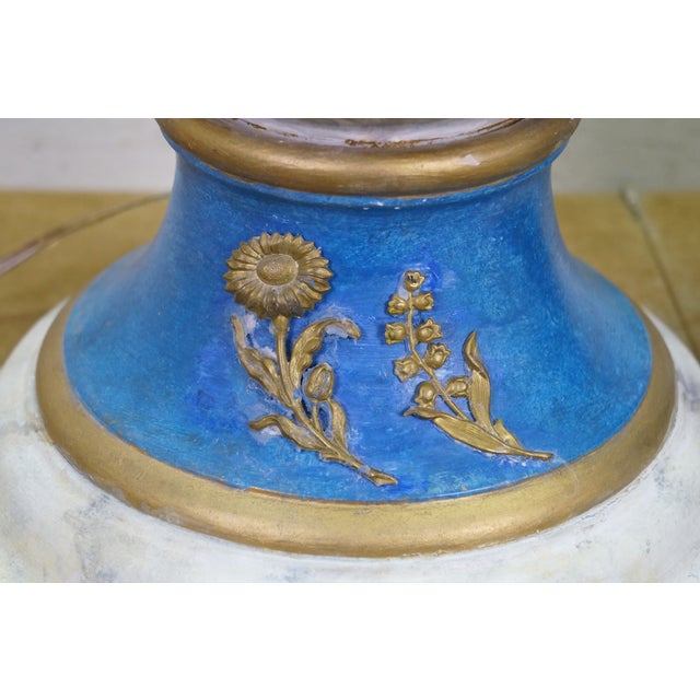 2 Antique French Floral Painted Butterfly Ginger Jar Mantel Urn Lamps Pair 34" For Sale - Image 6 of 18