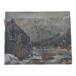 20th Century French Winter River Painting For Sale