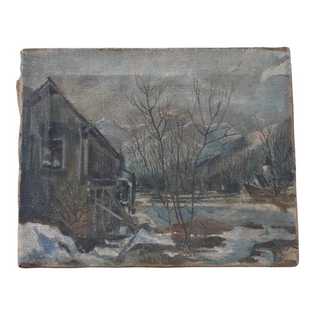 20th Century French Winter River Painting For Sale