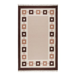 Part & Parcel Goods Wool Chain Rug 2’6” x 10', Bisque, Topaz, Chocolate and Eggshell For Sale