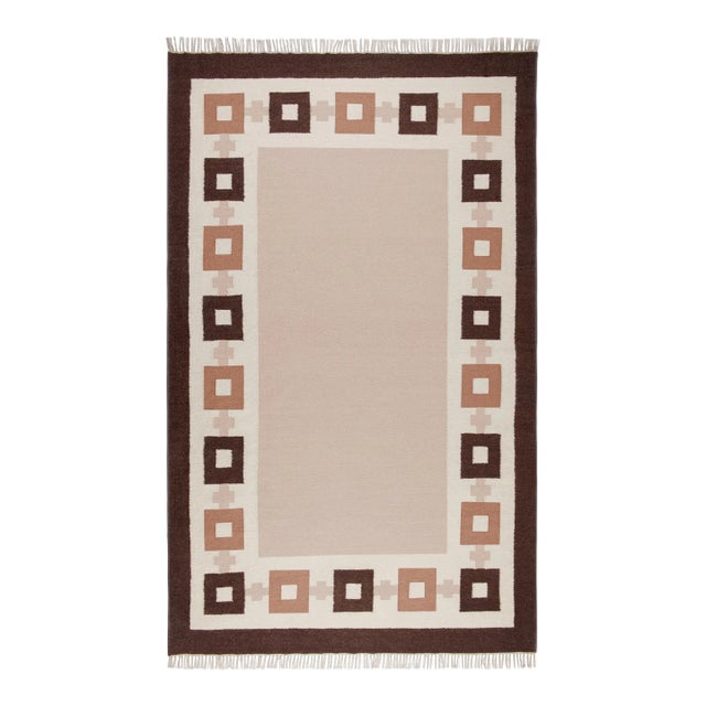 Part & Parcel Goods Wool Chain Rug 2’6” x 10', Bisque, Topaz, Chocolate and Eggshell For Sale