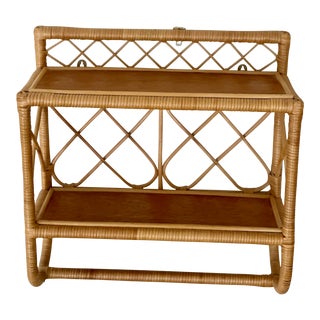 Late 20th Century Rattan and Wicker Hanging Wall Shelf For Sale