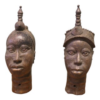 Benin Heads Lost-Wax Casting, 1950, Bronze, Set of 2 For Sale