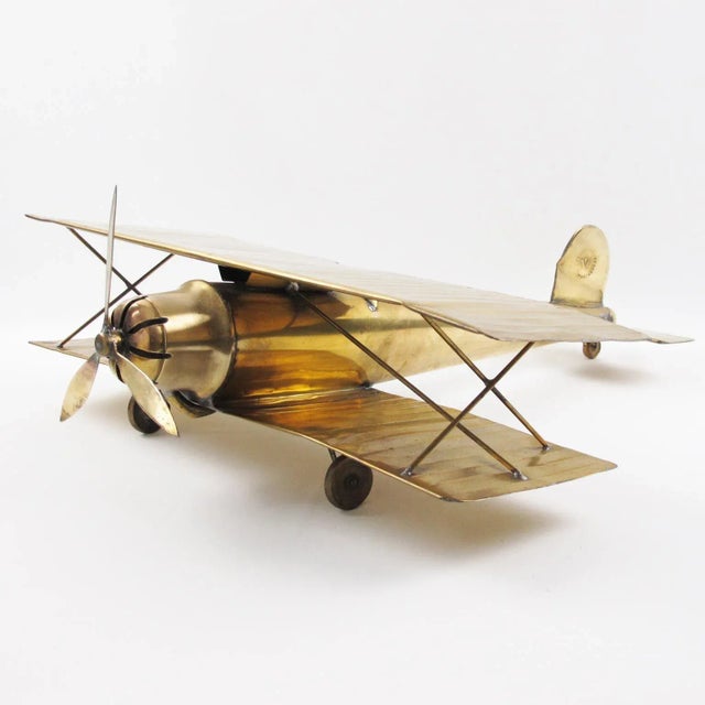 Large-Scale Brass Biplane World War I Airplane Aviation Model For Sale - Image 4 of 10