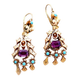 Gold Earrings with Reliefs and Cutouts, Set of 2 For Sale