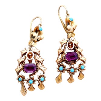 Gold Earrings with Reliefs and Cutouts, Set of 2 For Sale