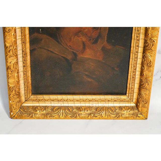 Interesting Antique 19th Century Monk Man Portrait Oil Painting Ornate Gold Frame Home Decor Wall Art For Sale - Image 11 of 13
