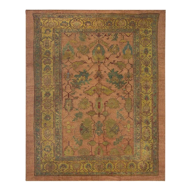 Amazing Light Pink Color With Flowing Design Antique Oushak Rug For Sale