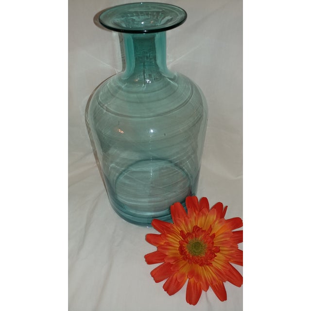 Art Deco Vintage Turquoise Blue Green Art Glass Vase Bottle For Sale - Image 3 of 11