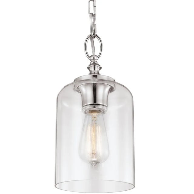 Transitional Sean Lavin By Visual Comfort Studio Hounslow Clear Glass Mini Pendant in Polished Nickel For Sale - Image 3 of 3