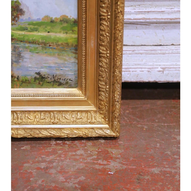 19th Century French Windmill Landscape Oil on Canvas Painting by Gustave Mascart For Sale - Image 10 of 12