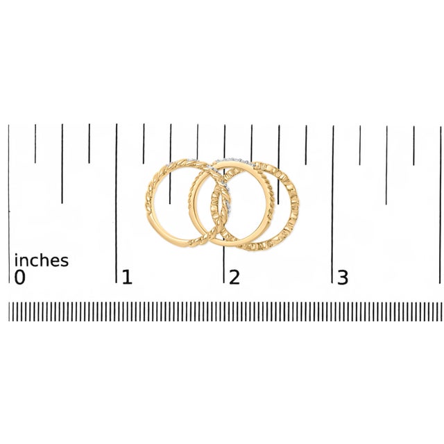 14K Yellow Gold Plated Sterling Silver 1/4 Cttw Diamond Twist Leaf Stackable Ring Set - Size 7 For Sale In New York - Image 6 of 6