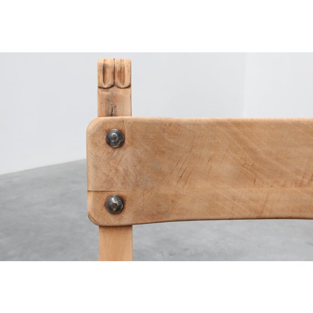 Brutalist Armchair with Carved Rosettes and Nailed Wooden Seat, Spain, 1950s For Sale - Image 13 of 16